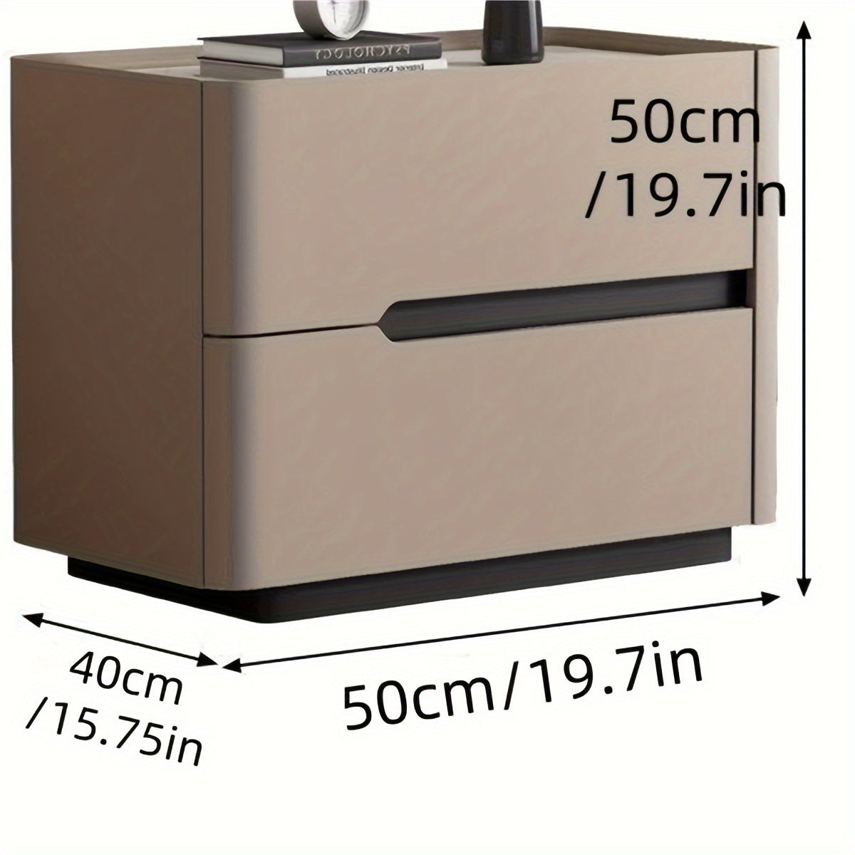 Modern Italian 19.7-inch Double-drawer Larch Solid Wood Bedside Table, The Cabinet Body Is Fully Wrapped In Microfiber Leather, Silent Slide Rail High-end Design, Khaki