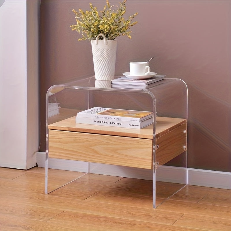 Clear Acrylic Nightstand with Drawer -Transparent Pre-Assembled Bedside Table, Durable Thick Acrylic End Table for Bedroom, Living Room, Dorm & Small Spaces, Modern Minimalist Accent Furniture, Contemporary Decor, Sleek Design, Apartment Dwellers