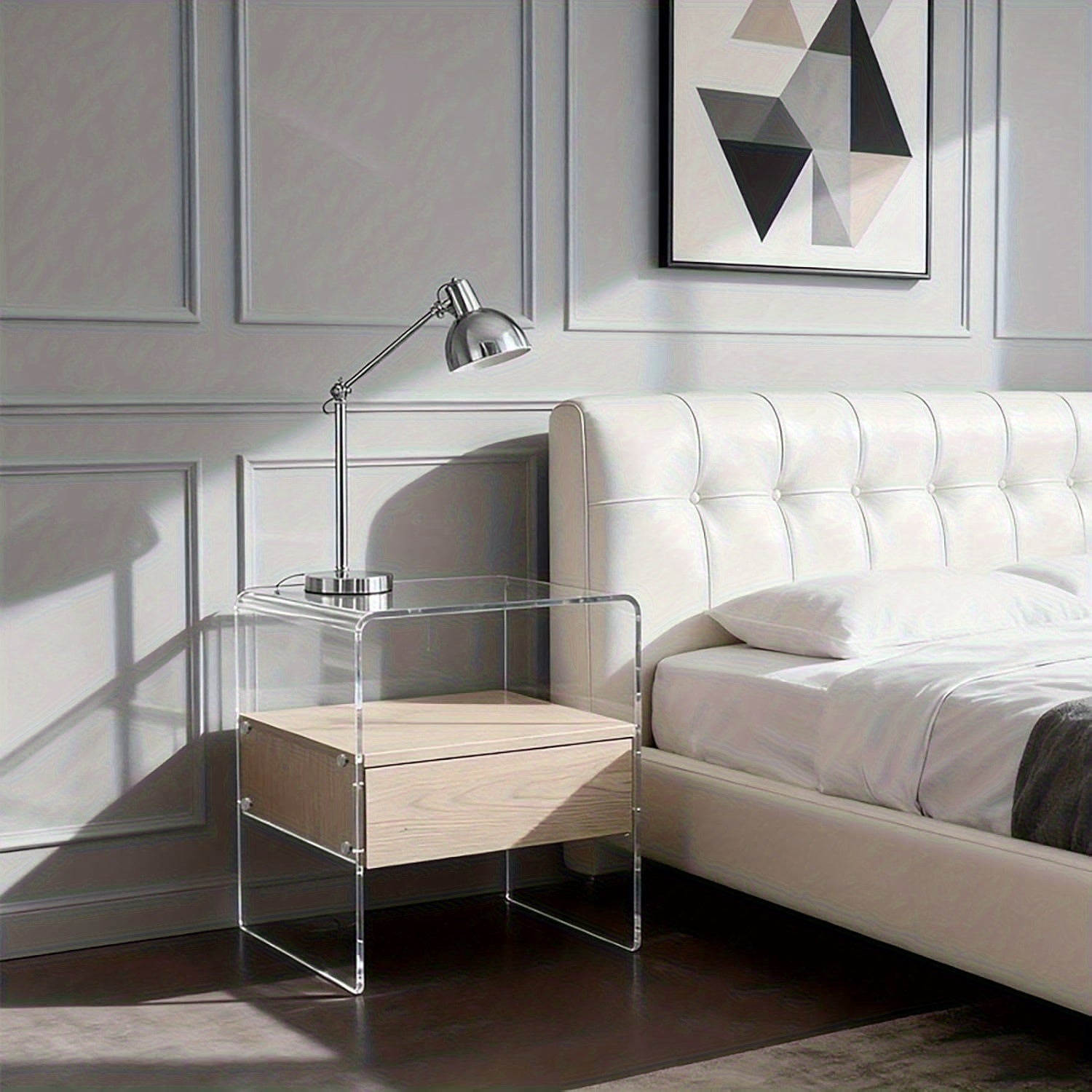 Clear Acrylic Nightstand with Drawer -Transparent Pre-Assembled Bedside Table, Durable Thick Acrylic End Table for Bedroom, Living Room, Dorm & Small Spaces, Modern Minimalist Accent Furniture, Contemporary Decor, Sleek Design, Apartment Dwellers