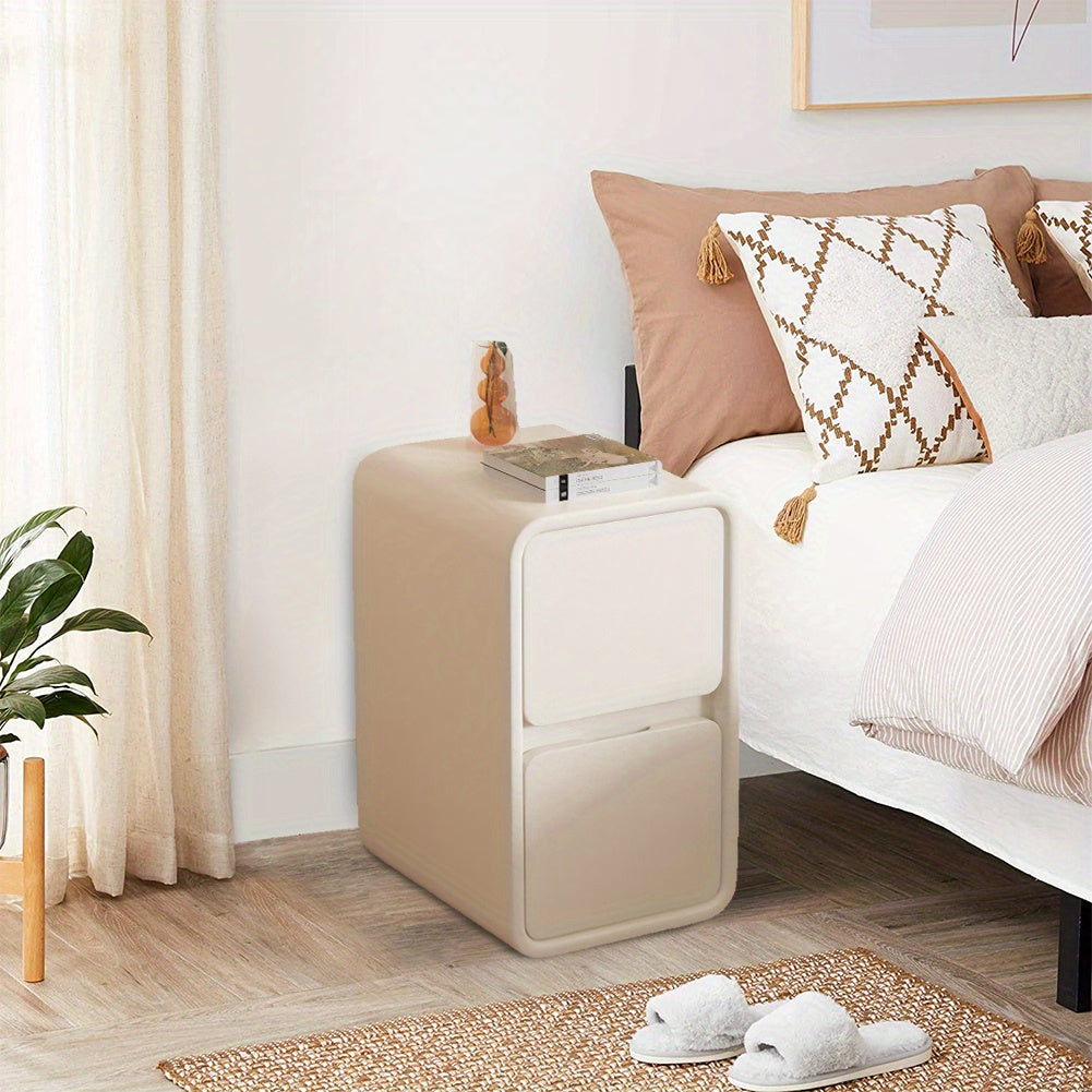 Modern Narrow Faux Leather Nightstand, Drawer, Storage Accent Table,  Side End Table for Bedroom (Cream White, Narrow)