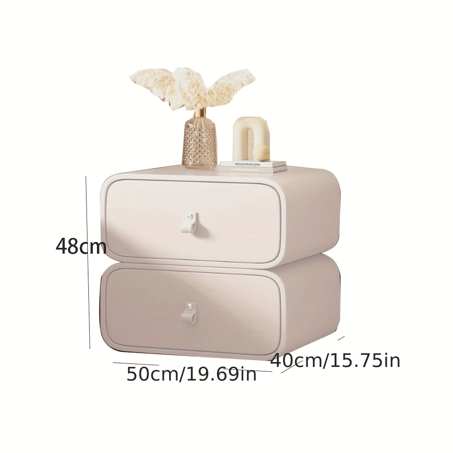 Cream White Bedside Table with 2-Drawer Storage - Modern Minimalist Solid & Microfiber Leather Bed Cabinet, Space-Saving Nightstand, Cream White Finish, Compact Low-Profile Design (\u003C27\