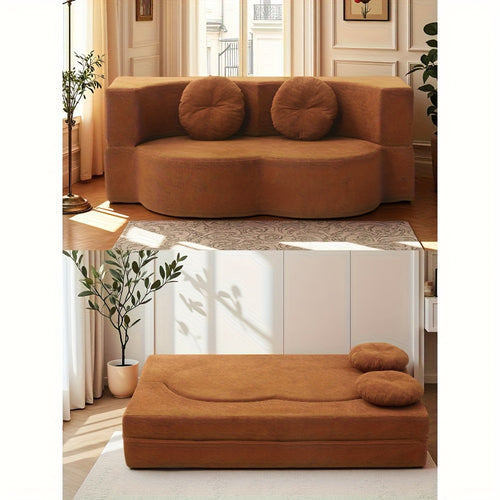 2-in-1 Folding Sofa Bed with Pillow, Twin Sleeper Sofa, Floor & Futon Loveseat Couch, Foam Folding Mattress Sleeper for Living Room, Guest Use, Office, Apartment, No Assembly Required
