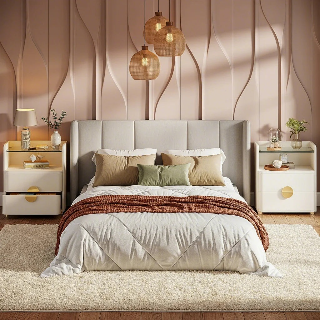 1pc Modern White Nightstand with 2-Drawer & Glass Shelf Storage Bedside Table - Space-Saving Bedside Cabinet, Easy Assembly, Engineered Wood & MDF with Metal Legs, Standalone End Table for Bedroom or Living Room, Assembly Required