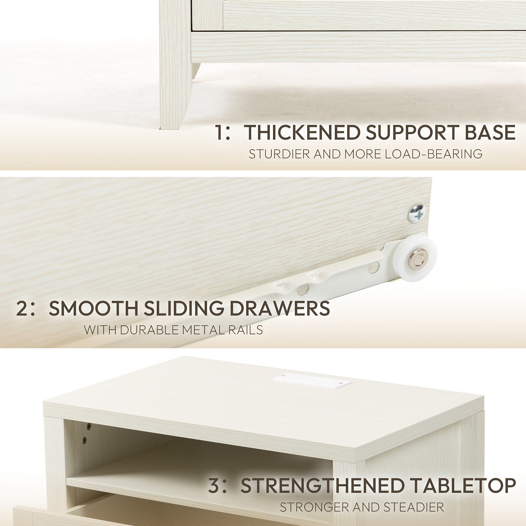 White Night Stand, 2 Drawers And Storage Shelf, Rattan Nightstands Boho, for Bedroom Small Space Corner, 23.6\