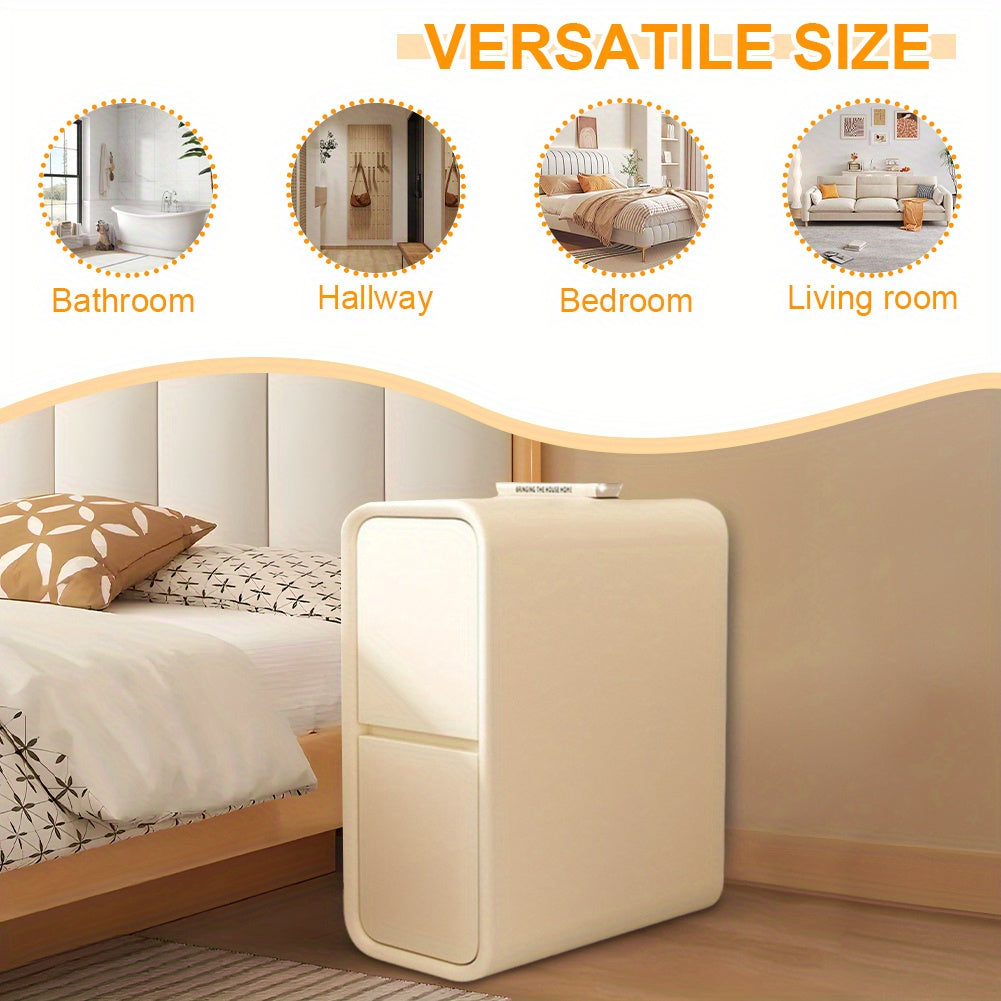 Modern Narrow Faux Leather Nightstand, Drawer, Storage Accent Table,  Side End Table for Bedroom (Cream White, Narrow)