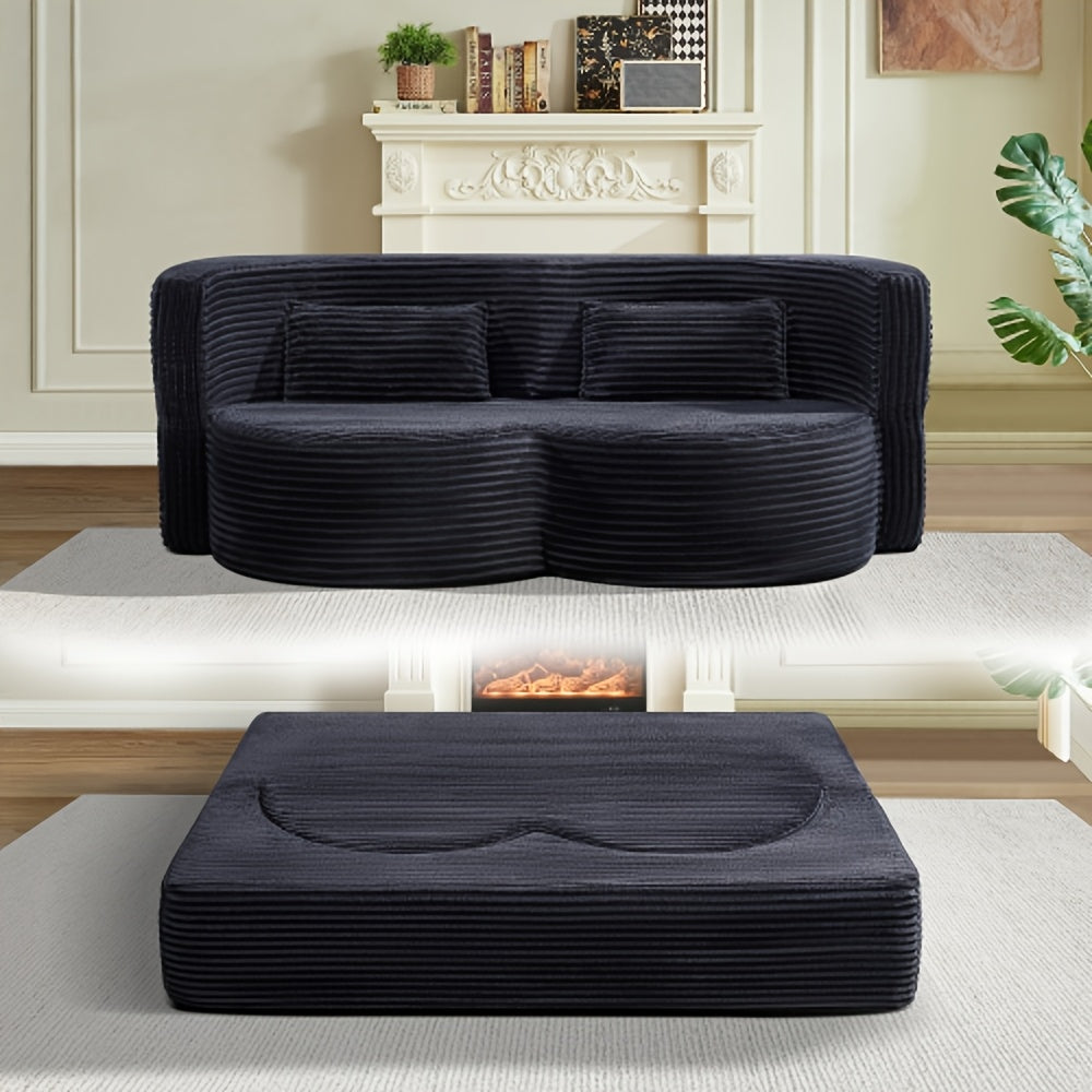 2-in-1 Folding Sofa Bed with Pillow, Twin Sleeper Sofa, Floor & Futon Loveseat Couch, Foam Folding Mattress Sleeper for Living Room, Guest Use, Office, Apartment, No Assembly Required