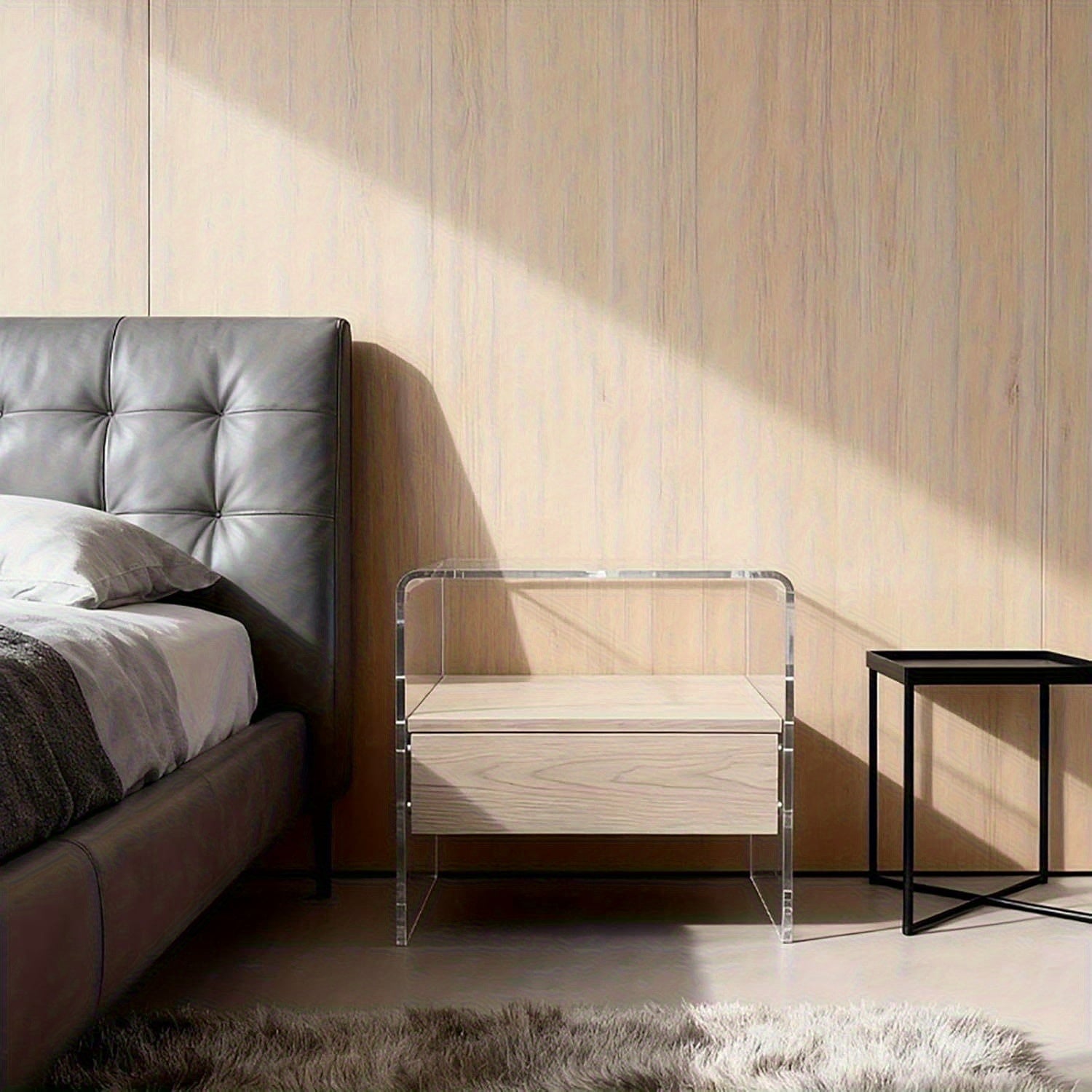 Clear Acrylic Nightstand with Drawer -Transparent Pre-Assembled Bedside Table, Durable Thick Acrylic End Table for Bedroom, Living Room, Dorm & Small Spaces, Modern Minimalist Accent Furniture, Contemporary Decor, Sleek Design, Apartment Dwellers