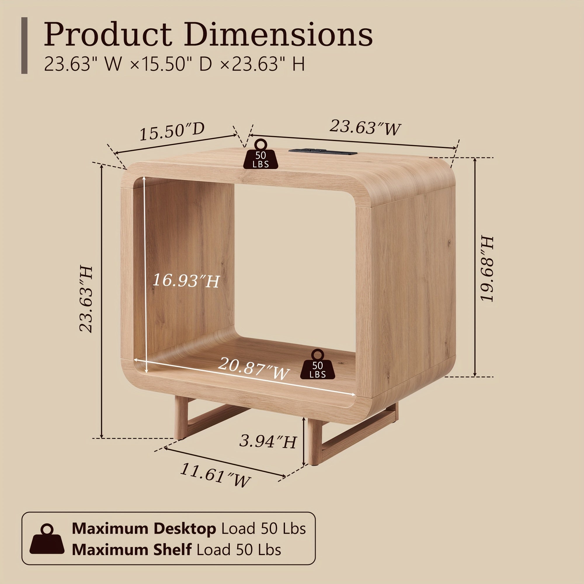 End Table with Charging Station, 23.6\