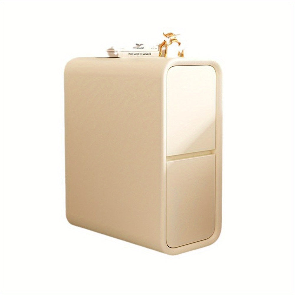 Modern Narrow Faux Leather Nightstand, Drawer, Storage Accent Table,  Side End Table for Bedroom (Cream White, Narrow)