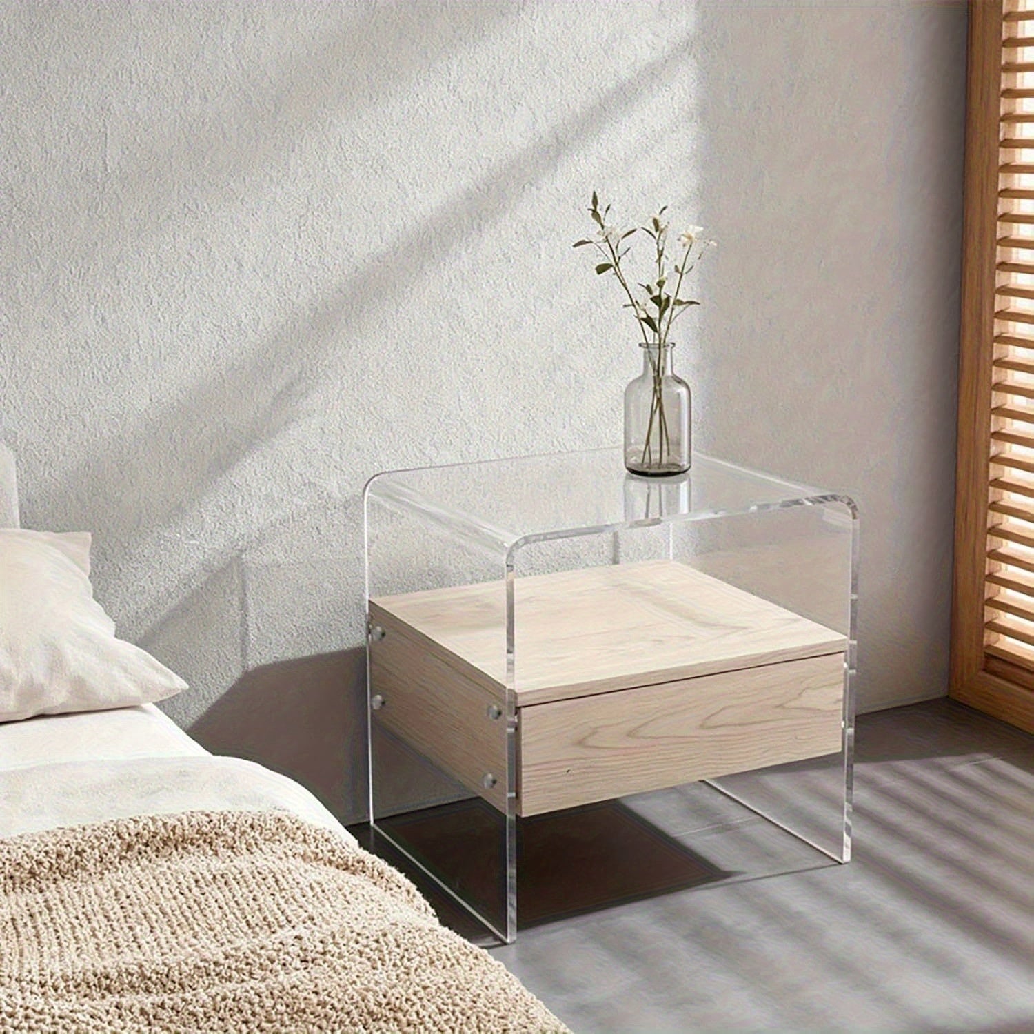 Clear Acrylic Nightstand with Drawer -Transparent Pre-Assembled Bedside Table, Durable Thick Acrylic End Table for Bedroom, Living Room, Dorm & Small Spaces, Modern Minimalist Accent Furniture, Contemporary Decor, Sleek Design, Apartment Dwellers